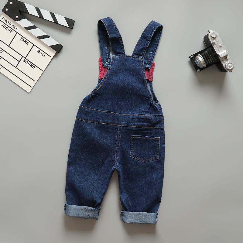 Baby / Toddler Adorable Dino Embroidery Polka Dots Denim Suspender Pants