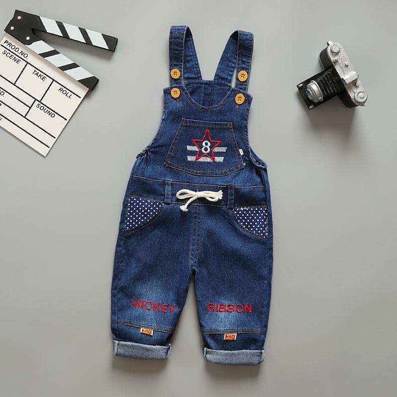 Baby / Toddler Trendy Star Embroidery Polka Dots Denim Suspender Pants