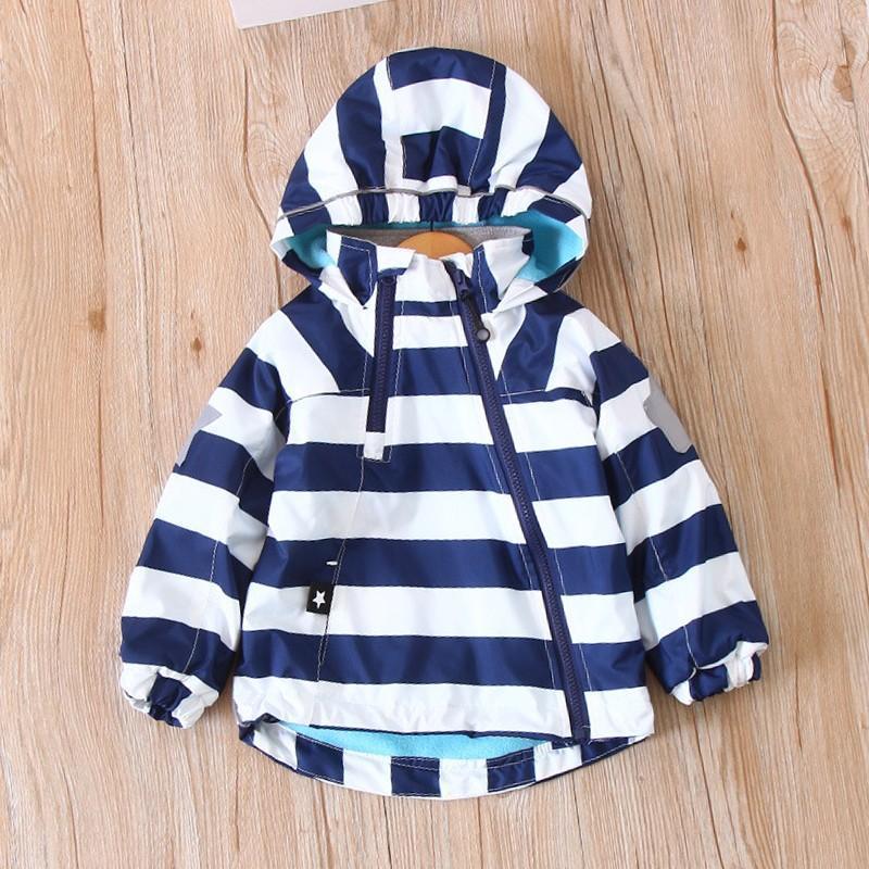 Toddler Boy Colorblock Striped Hooded Windproof Coat