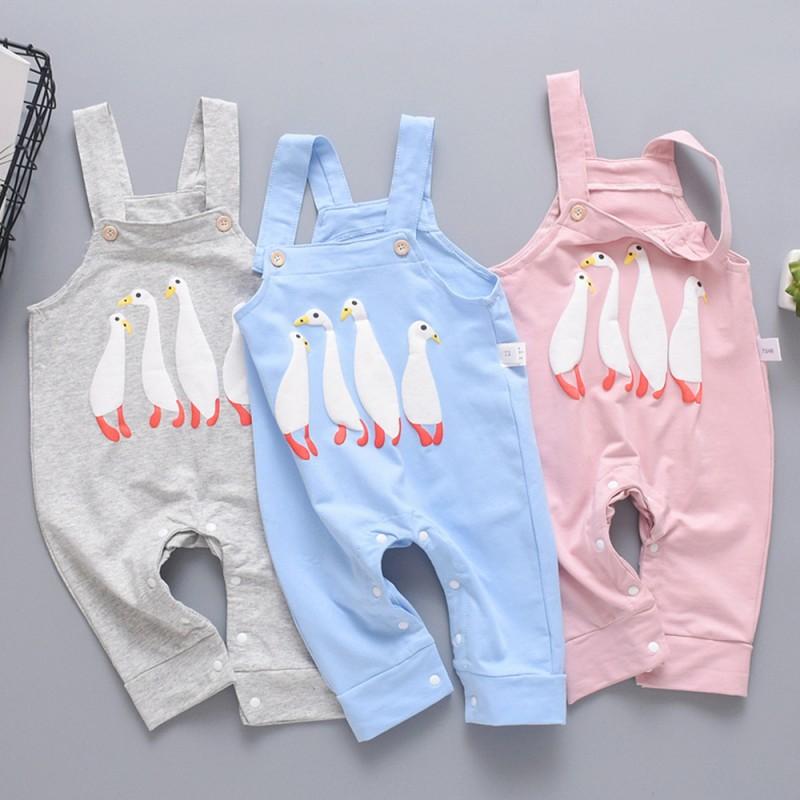 Baby / Toddler Adorable Goose Print Solid Overalls