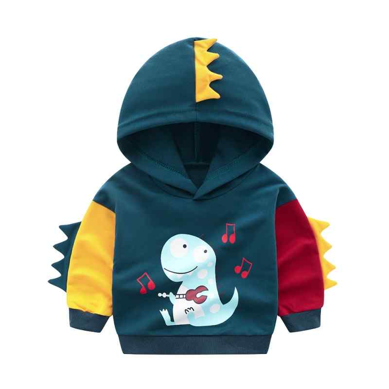 Adorable Dino Print Hooded Pullover for Toddler Boy