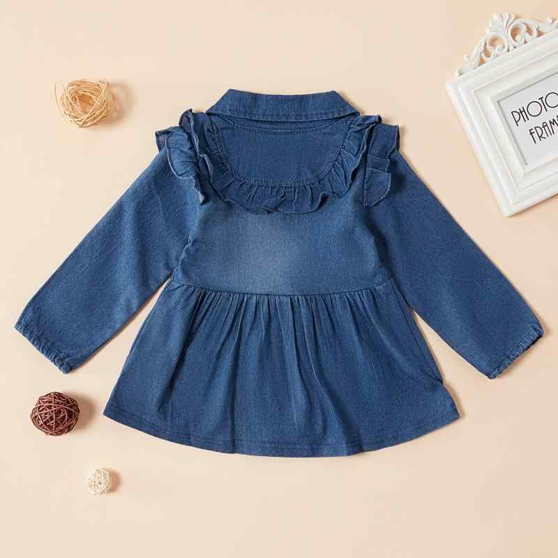 Baby / Toddler Girl Letter Embroidery Ruffled Denim Coat