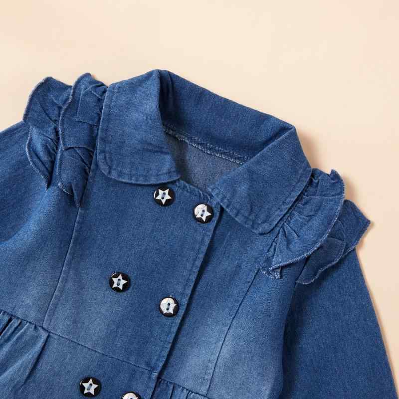 Baby / Toddler Girl Letter Embroidery Ruffled Denim Coat