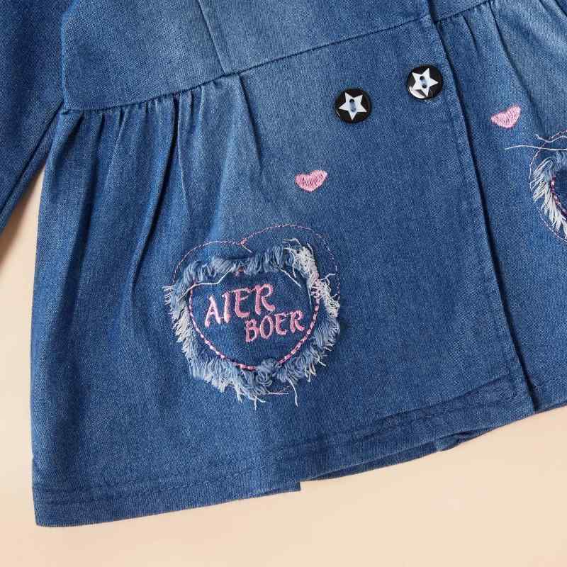 Baby / Toddler Girl Letter Embroidery Ruffled Denim Coat