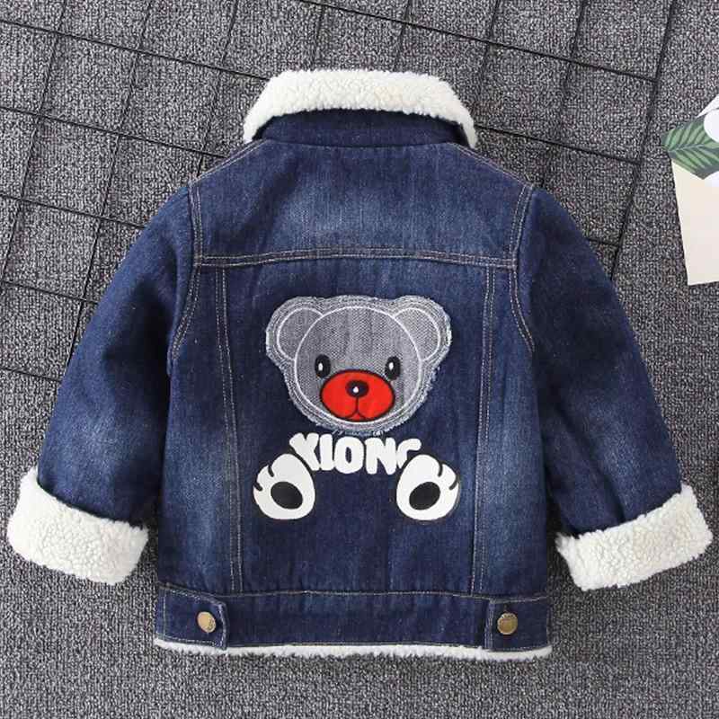 Baby / Toddler Boy Adorable Bear Applique Denim Fleece-lining Warm Coat (No Shoes)