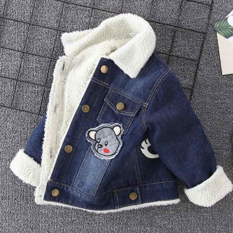 Baby / Toddler Boy Adorable Bear Applique Denim Fleece-lining Warm Coat (No Shoes)