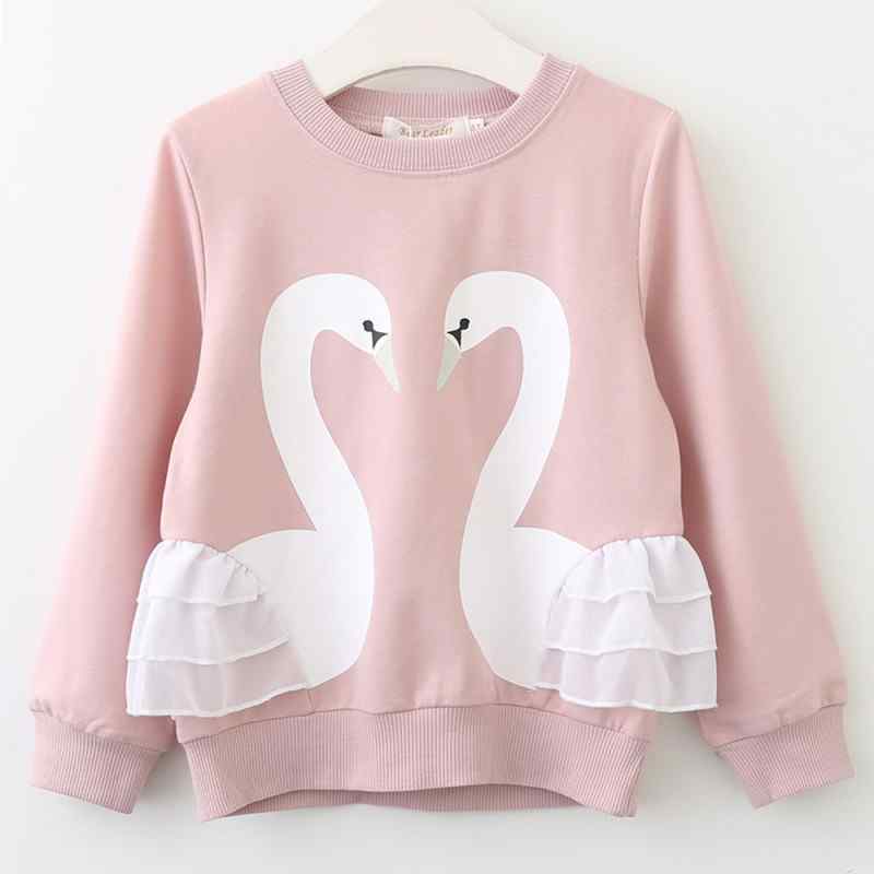 Toddler Girl's Swan Print Ruffled Long-sleeve Pullover