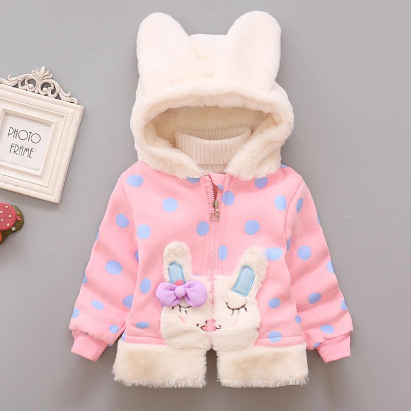 Baby / Toddler Girl Adorable Bunny Decor Polka Dots Fleece Hooded Coat