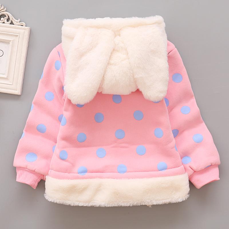 Baby / Toddler Girl Adorable Bunny Decor Polka Dots Fleece Hooded Coat