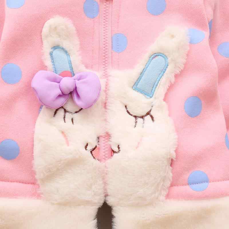 Baby / Toddler Girl Adorable Bunny Decor Polka Dots Fleece Hooded Coat