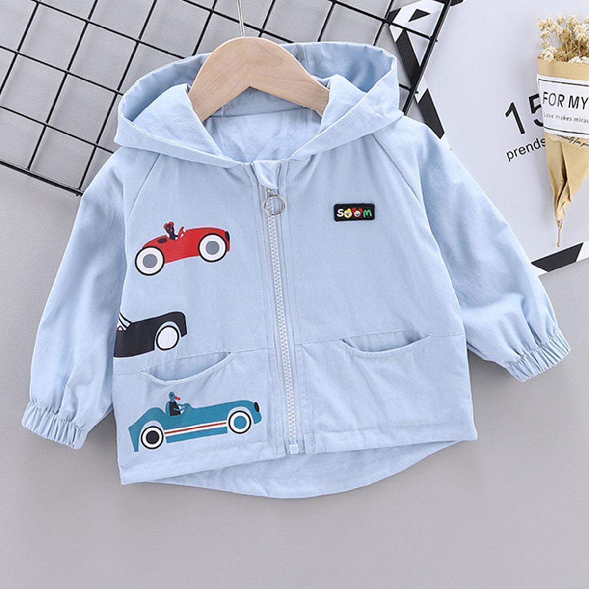 Baby / Toddler Boy Cartoon Car Print Solid Hooded Coat