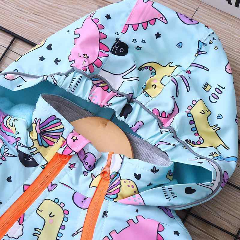 Toddler Girl Adorable Dinosaur Allover Hooded Waterproof Coat