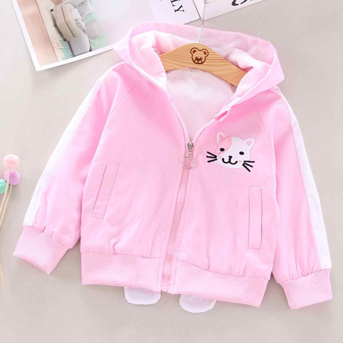 Toddler Boy / Girl Adorable Cat Embroidery Solid Hooded Coat